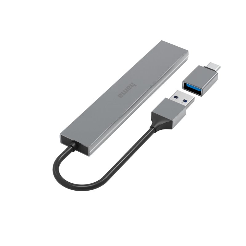 Hama Ultra-Slim External 4 Port 3.2 Gen1 Hub, 4x USB-A, USB Powered, USB-C Adapter