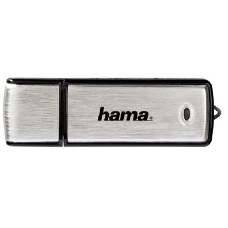 Hama Fancy 64GB USB 2.0 Memory Pen, Brushed Aluminium, Cap, Keyring, Black/Silver