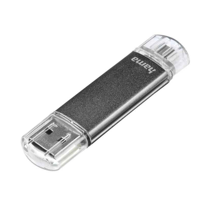 Hama Laeta Twin 128GB USB 2.0/Micro USB Memory Pen, OTG, Aluminium Casing, Grey