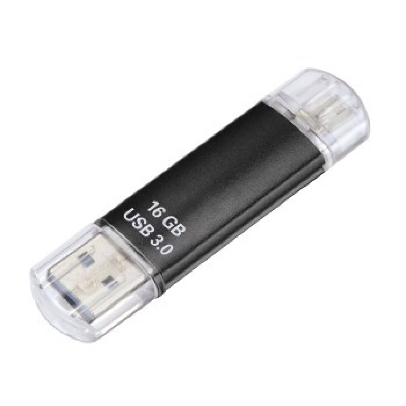 Hama Laeta Twin 16GB USB 3.0/Micro USB Memory Pen, OTG, Aluminium Casing, Black
