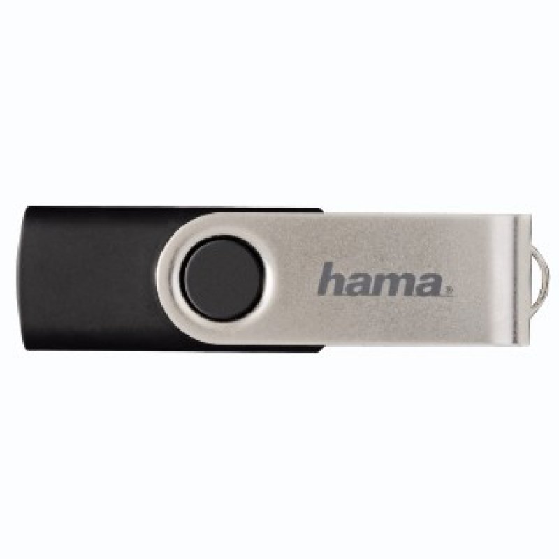Hama Rotate 8GB USB 2.0 Memory Pen, Rotating Cap, Keyring, Black/Silver