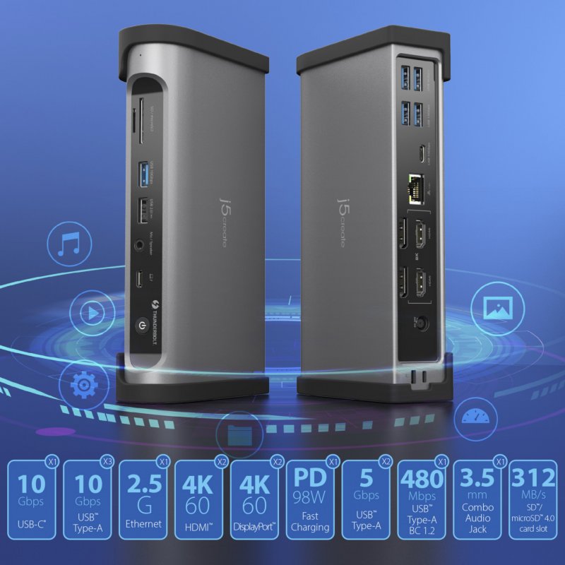 j5create JTD568 Avec fil Thunderbolt 4 Gris