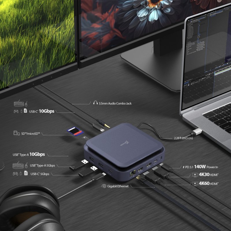 j5create JCD3196-N station d'accueil Avec fil USB 3.2 Gen 2 (3.1 Gen 2) Type-C Bleu