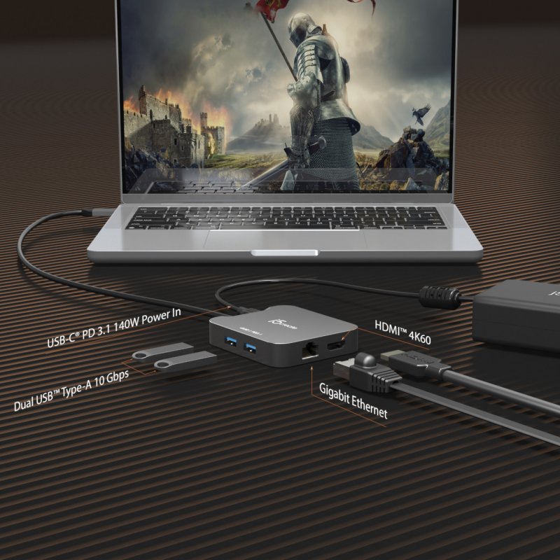 j5create JCD3191 4K60 Elite USB-C Travel Adapter, Black