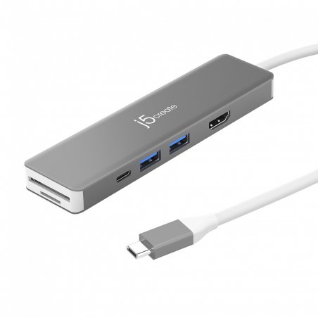 j5create JCD390-N, Kabelgebunden, USB 3.2 Gen 2 (3.1 Gen 2) Type-C, 100 W, Silber, Weiß, MicroSD (TransFlash), SD, 10