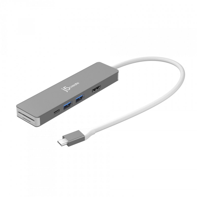 j5create JCD390-N, Kabelgebunden, USB 3.2 Gen 2 (3.1 Gen 2) Type-C, 100 W, Silber, Weiß, MicroSD (TransFlash), SD, 10