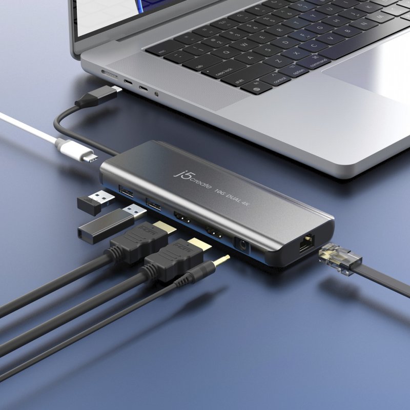 j5create JCD398-N laptop-dockingstation & portreplikator Kabelgebunden USB 3.2 Gen 2 (3.1 Gen 2) Type-C Grau