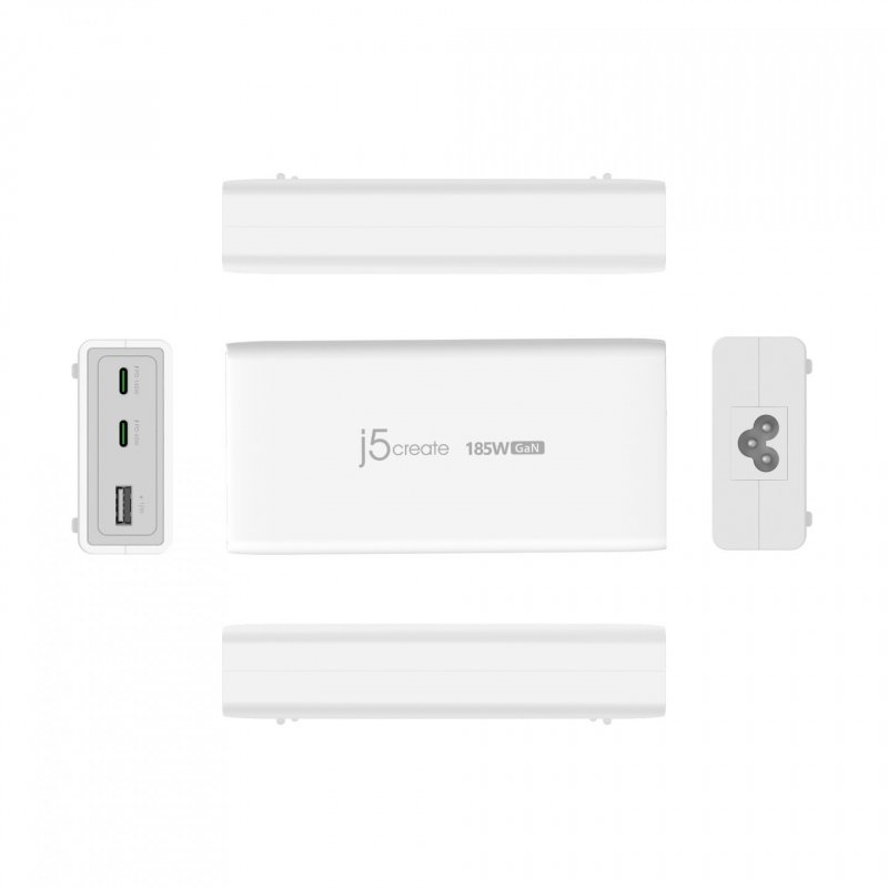 j5create JUP37185W 185W GaN PD 3.1 USB-C 3-Port Charger-EU, Black