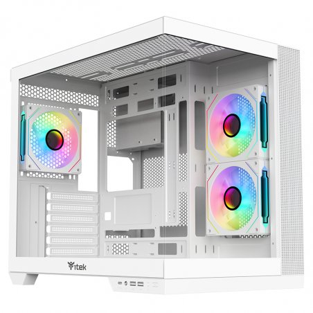 Boitier Moyen Tour ATX iTek Dark Cave DS RGB avec panneaux vitrés (Blanc)