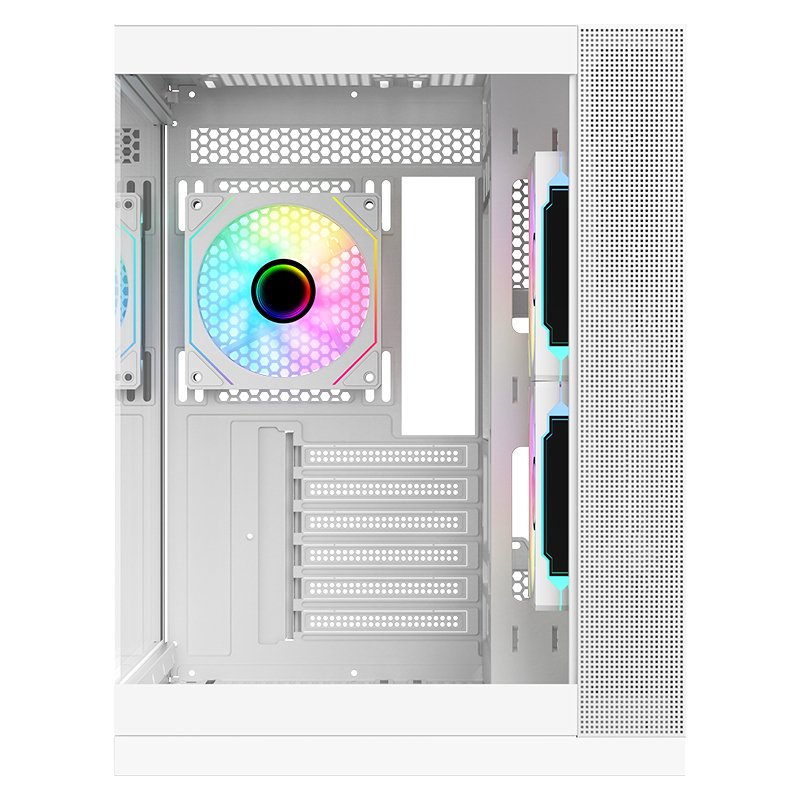 Boitier Moyen Tour ATX iTek Dark Cave DS RGB avec panneaux vitrés (Blanc)