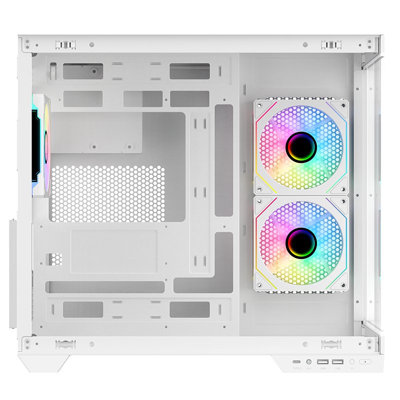 Boitier Moyen Tour ATX iTek Dark Cave DS RGB avec panneaux vitrés (Blanc)