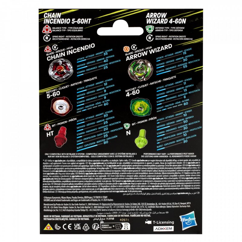 Beyblade X Chain Incendio 5-60HT & Arrow Wizard 4-60N Battling spinning top