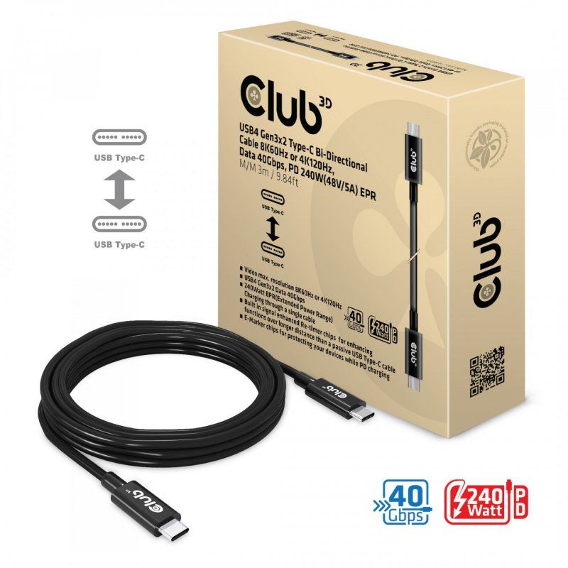 CLUB3D CAC-1579 câble USB USB4 Gen 3x2 3 m USB C Noir