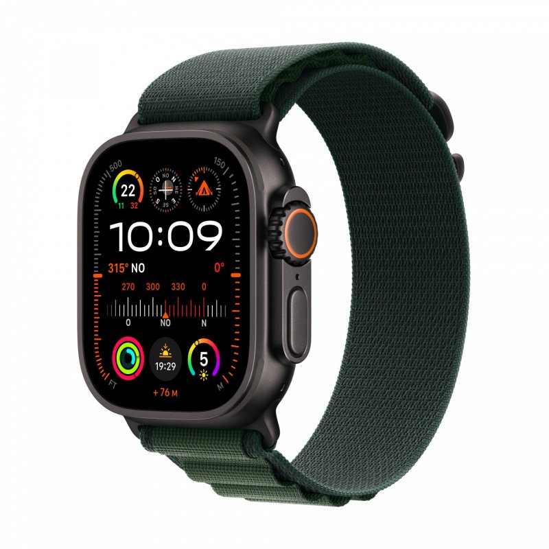 Apple Watch Ultra 2 GPS Cellular 49mm Black Titanium Case with Dark Green Alpine Loop - Large