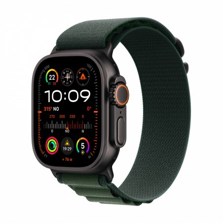 Apple Watch Ultra 2 GPS Cellular 49mm Black Titanium Case with Dark Green Alpine Loop - Large