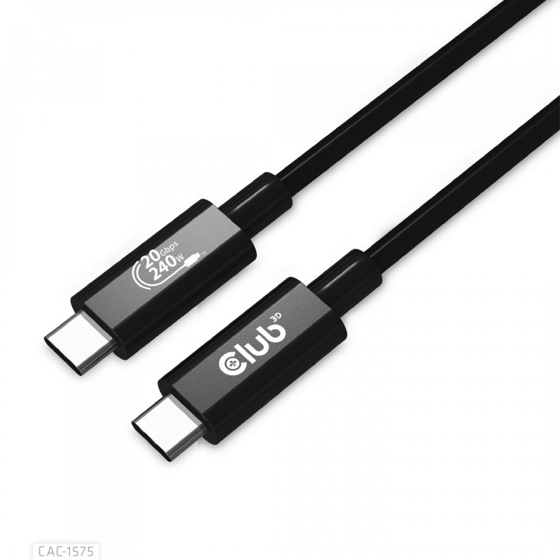 Club 3D USB4 Gen2x2 Typ-C USB-IF Zertifiziertes Kabel 4K60Hz, Daten 20Gbps, PD 240W EPR St./St. 2m