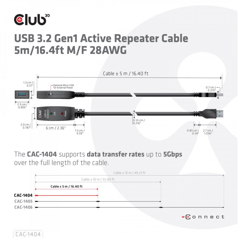 CLUB3D CAC-1404 câble USB USB 3.2 Gen 1 (3.1 Gen 1) 5 m USB A Noir