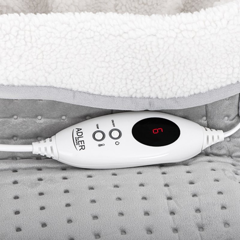 Adler AD 7432 electric blanket Electric heated wrap 100 W Grey, White Plush, Synthetic wool