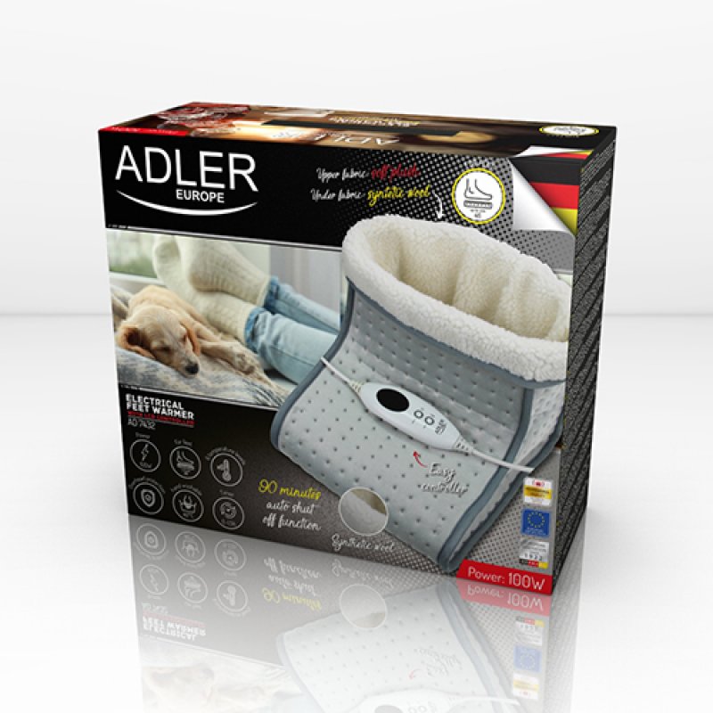 Adler AD 7432 electric blanket Electric heated wrap 100 W Grey, White Plush, Synthetic wool