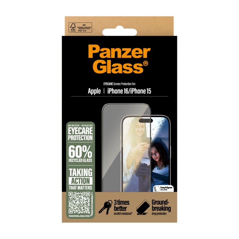 PanzerGlass - EyeCare Screen Protection - iPhone 16 - Ultra Wide Fit