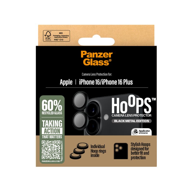 PanzerGlass - Hoops Lens Protector - iPhone 16/iPhone 16 Plus - Black