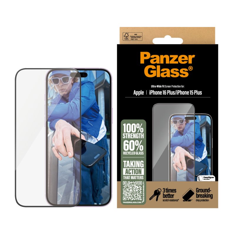 PanzerGlass Screen Protector iPhone 16 Plus | 15 Plus | Ultra-Wide Fit