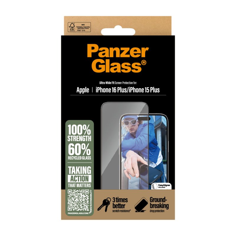 PanzerGlass - Screen Protection - iPhone 16 Plus - Ultra Wide Fit