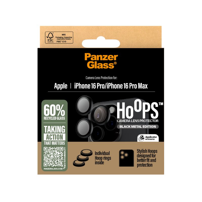 PanzerGlass - Hoops Lens Protector - iPhone 16 Pro/iPhone 16 Pro Max - Black