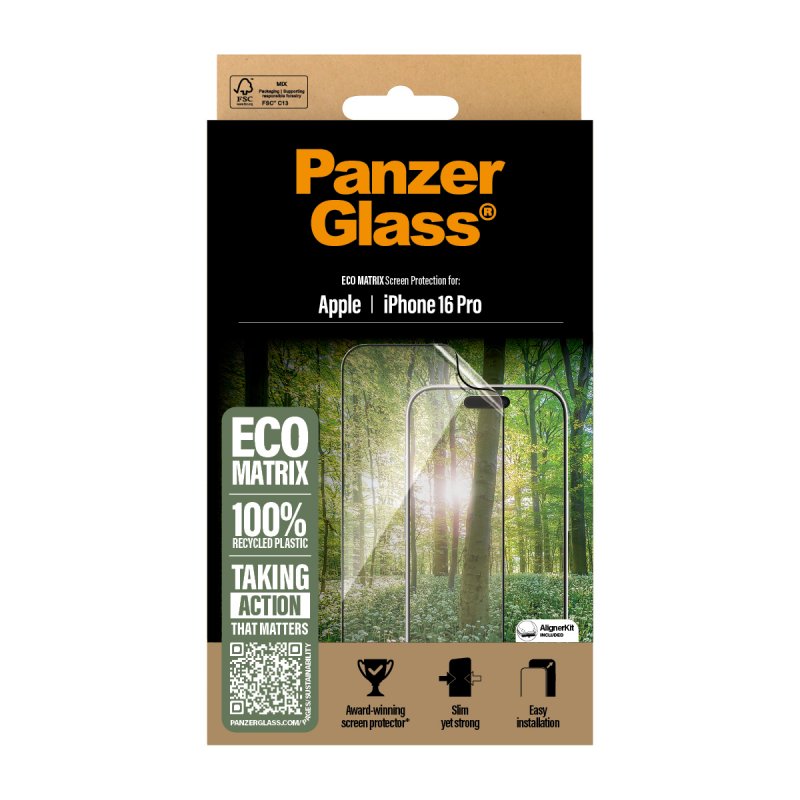 PanzerGlass Eco MATRIX Screen Protector iPhone 16 Pro | Ultra-Wide Fit