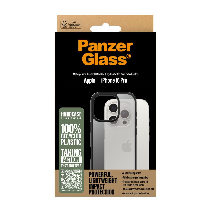 PanzerGlass PG HardCase Black iPhone 16 6.3Inch Pro coque de protection pour téléphones portables Housse Transparent