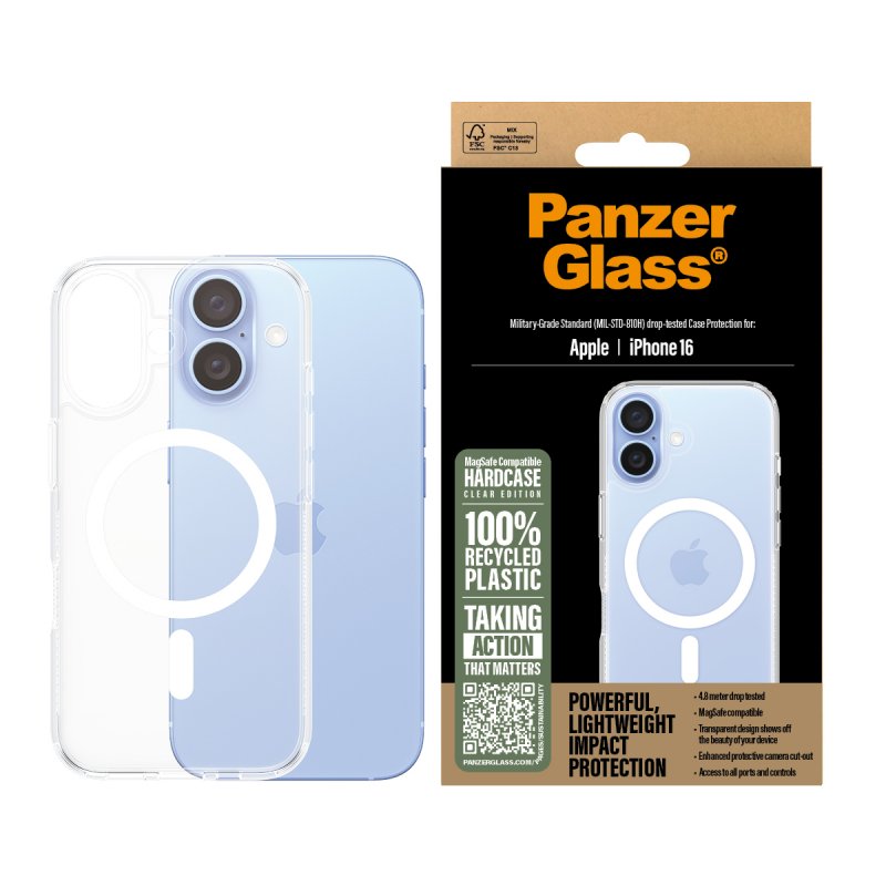 PanzerGlass HardCase Transparent w. White MagSafe iPhone 16