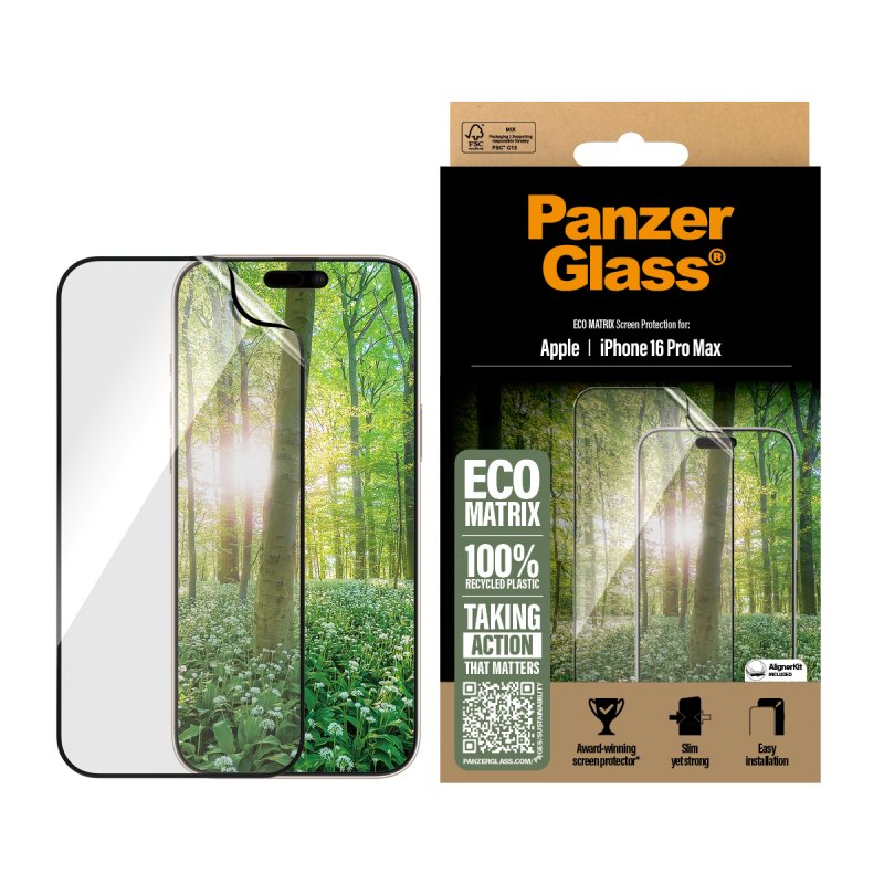 PanzerGlass Eco MATRIX Screen Protector iPhone 16 Pro Max | Ultra-Wide Fit