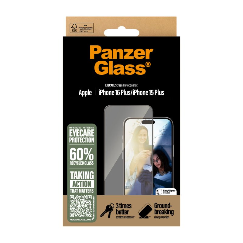 PanzerGlass EyeCare Screen Protector iPhone 16 Plus | 15 Plus | Ultra-Wide Fit
