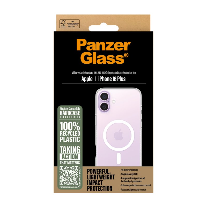 PanzerGlass HardCase Transparent w. White MagSafe iPhone 16 Plus