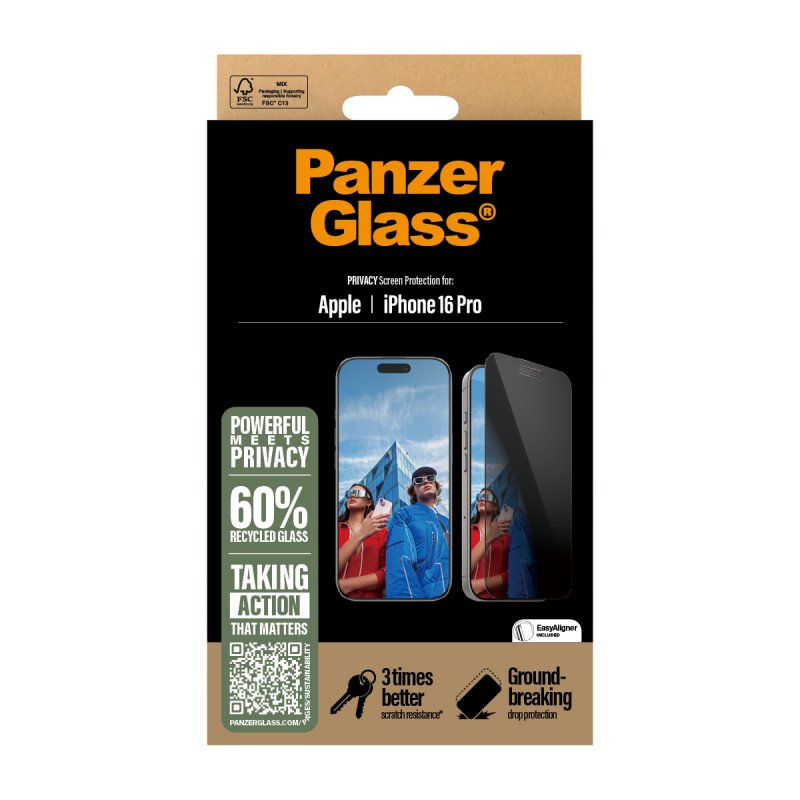 PanzerGlass Privacy Screen Protector iPhone 16 Pro | Ultra-Wide Fit