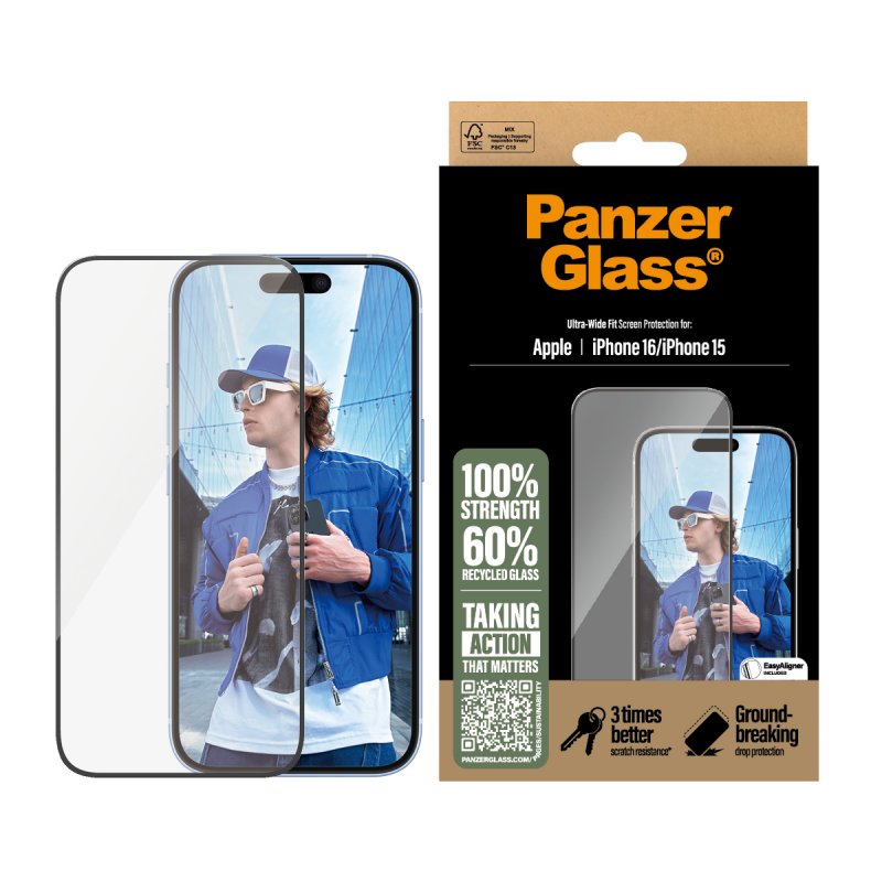 PanzerGlass - Screen Protection - iPhone 16 - Ultra Wide Fit