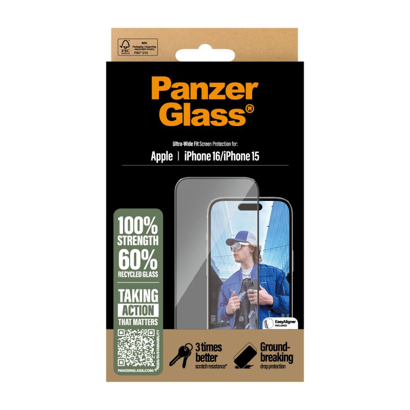 PanzerGlass - Screen Protection - iPhone 16 - Ultra Wide Fit