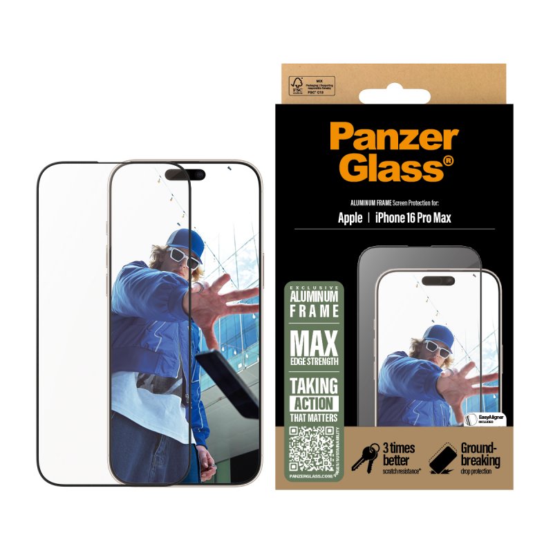 PanzerGlass - Screen Protection - iPhone 16 Pro Max - Aluminium Frame - Ultra Wide Fit