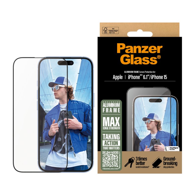 PanzerGlass - Screen Protection - iPhone 16 - Aluminium Frame - Ultra Wide Fit