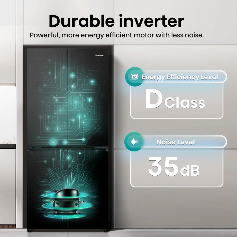 Hisense RQ5P470SAFD réfrigérateur-congélateur Pose libre 483 L D Noir, Acier inoxydable