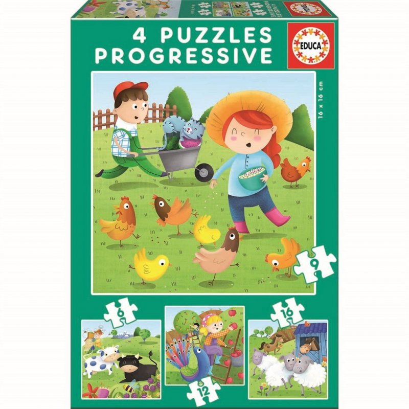 Educa Puzzle Progressif Animaux de la ferme 6 9 12 16 pcs