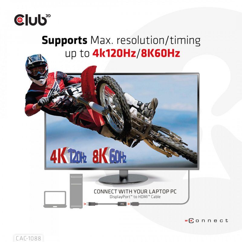 CLUB3D CAC-1088 câble vidéo et adaptateur 0,21 m DisplayPort HDMI Noir