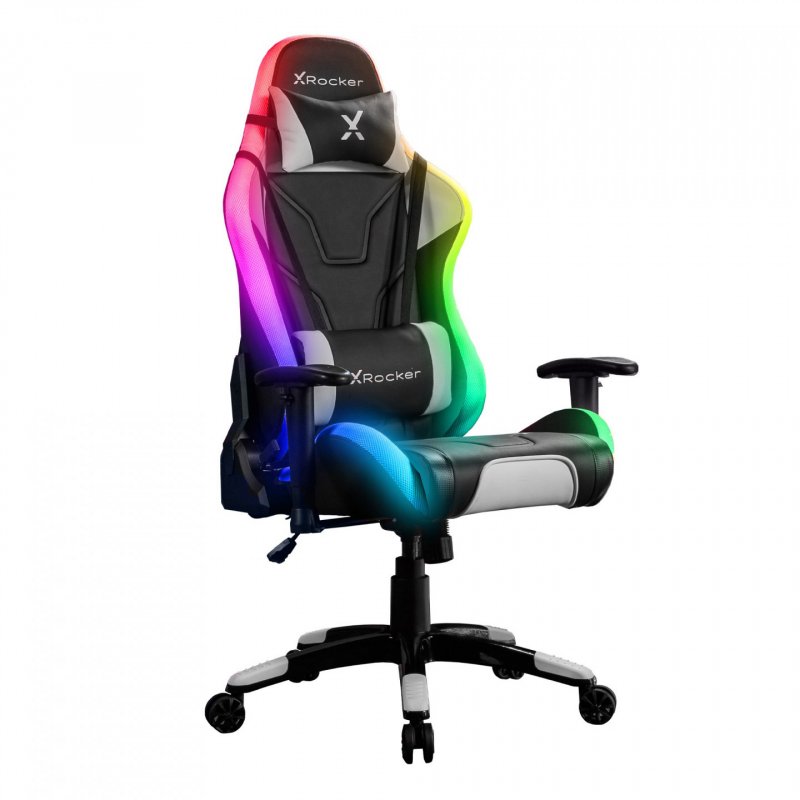 X Rocker - Chaise de jeu eSport RGB Agility Sport avec ajustement ergonomique Noire/Blanche