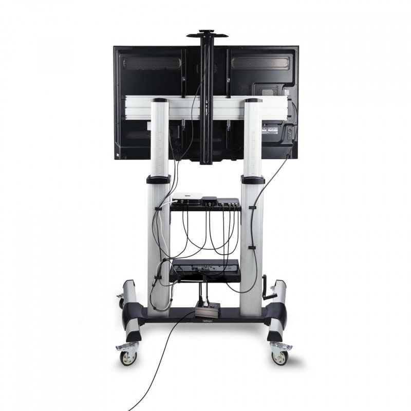 StarTech.com Rolling TV Cart/Stand On Wheels For 60-100inch Flat Screens Up To 220lb (100kg), Height Adjustment via