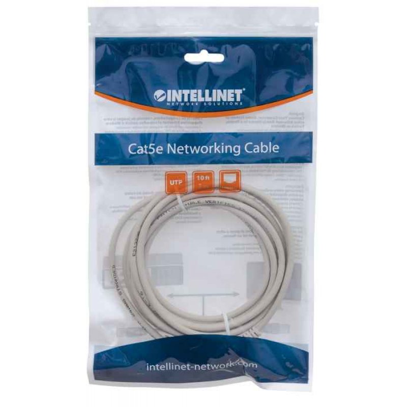 Intellinet Network Patch Cable Cat5e 3m Grey CCA U/UTP PVC RJ45 Gold Plated Contacts Snagless Booted 