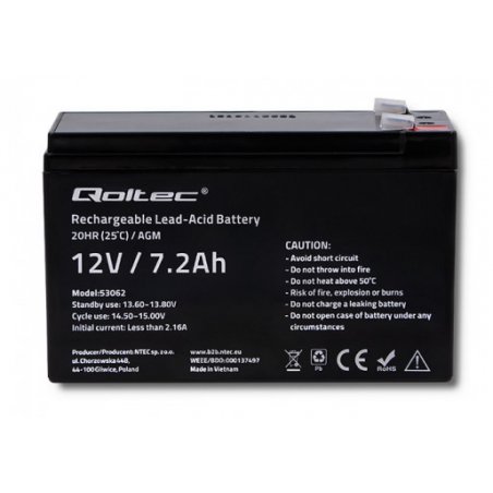 Qoltec 53062 UPS battery Sealed Lead Acid (VRLA) 12 V 7.2 Ah