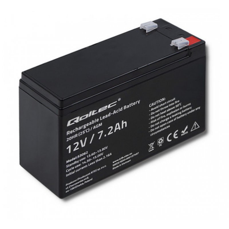 Qoltec 53062 AGM battery | 12V | 7.2 Ah | max 108A