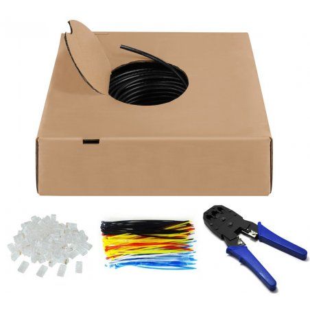 Outdoor Netzwerkkabel-Set Cat.6, U/UTP (schwarz, 305 Meter, inkl. Crimpzange)