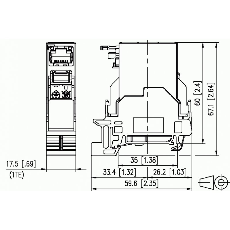 E-DAT Industry glissière TS35 RJ45 insert de field Cat.6 T568A