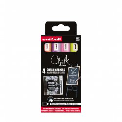 Uni - Chalk Marker PWE-5M, set of 4 markers - orange, pink, lilac & yellow (401578)